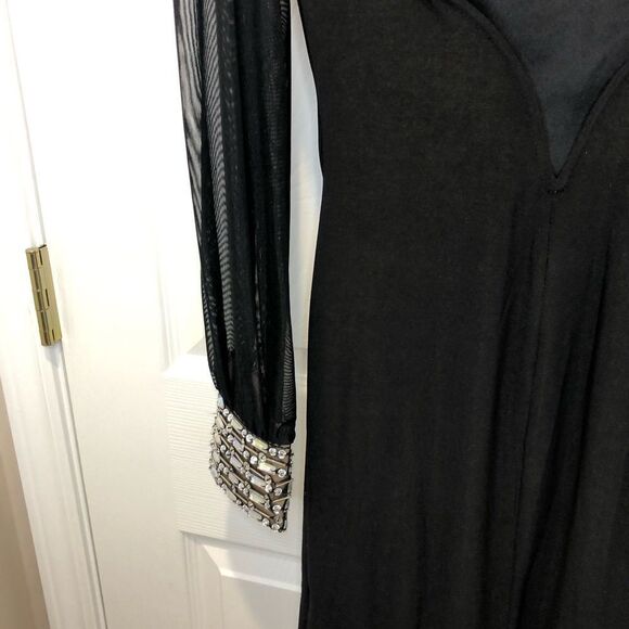 Jodi Kristopher black mini dress with long sheer sleeves and rhinestone cuffs - Picture 10 of 16